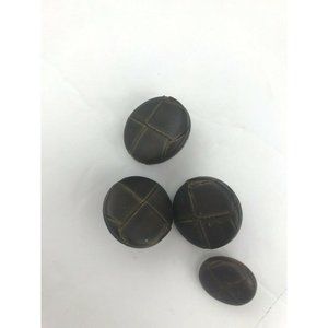 Lot of 4 brown leather covered shank buttons craft
